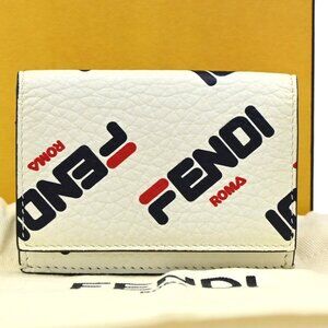 Fendi x Fila Trifold Compact WalletPurse Leather White Blue Red Italy